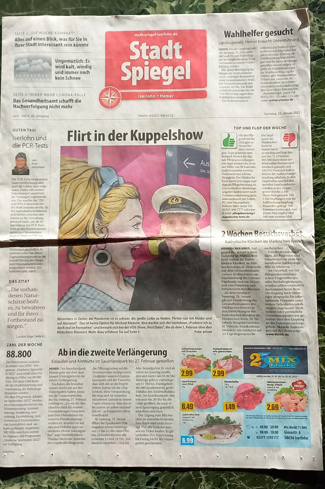 Flirt in der Kuppelshow ( Stadtspiegel Iserlohn/Hemer vom 29.01.22 )
